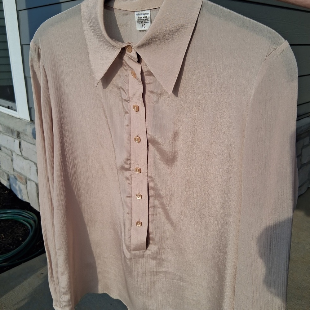 Vintage silky light tan tunic, sz 10